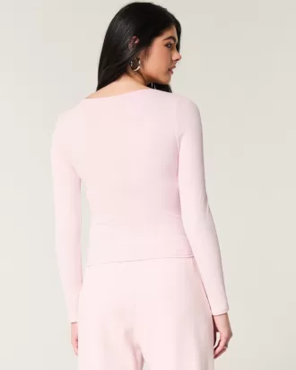 Ribbed Seamless Fabric Square-Neck Top,Ribbed Seamless Fabric Square-Neck Top