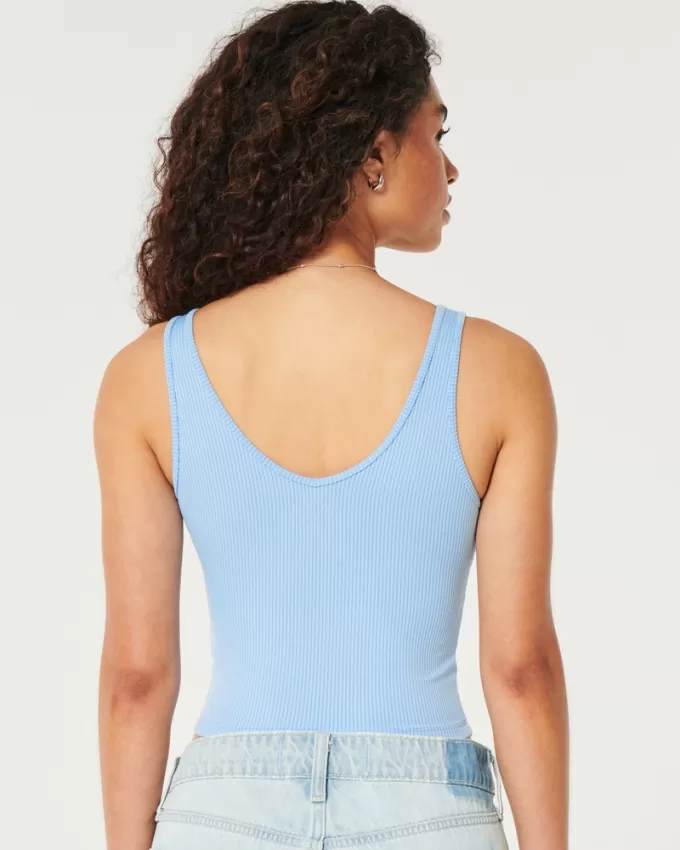 Ribbed Seamless Fabric V-Neck Tank,Ribbed Seamless Fabric V-Neck Tank