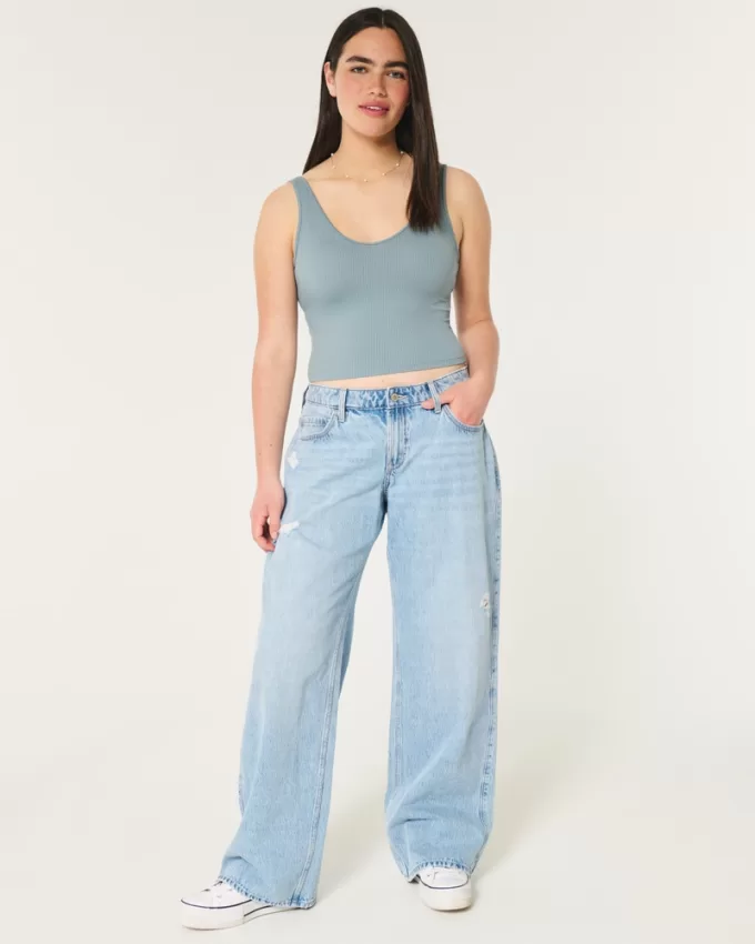 Ribbed Seamless Fabric V-Neck Tank,Ribbed Seamless Fabric V-Neck Tank