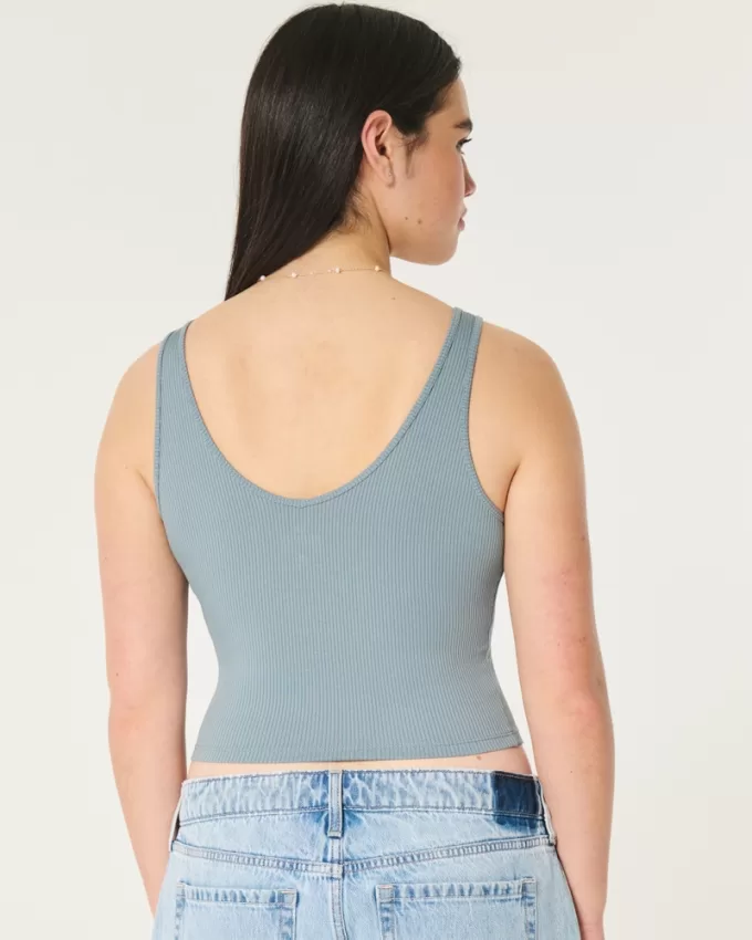 Ribbed Seamless Fabric V-Neck Tank,Ribbed Seamless Fabric V-Neck Tank