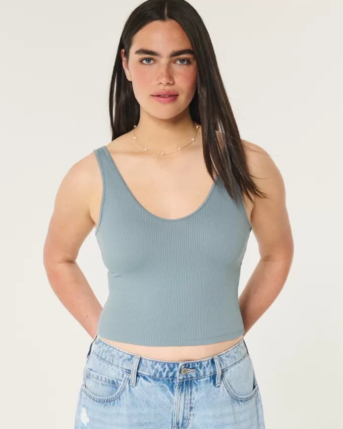 Ribbed Seamless Fabric V-Neck Tank,Ribbed Seamless Fabric V-Neck Tank