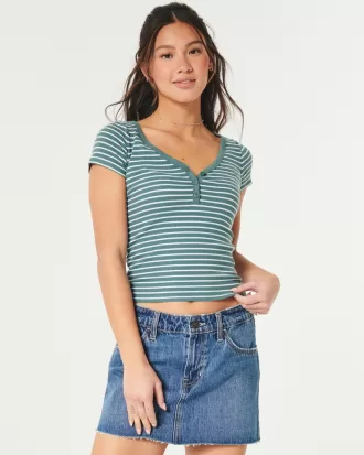 Ribbed Short-Sleeve Icon Henley,Ribbed Short-Sleeve Icon Henley