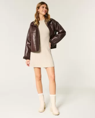 Ribbed Skater Mini Sweater Dress,Ribbed Skater Mini Sweater Dress