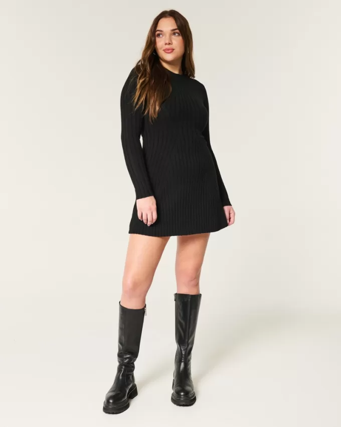 Ribbed Skater Mini Sweater Dress,Ribbed Skater Mini Sweater Dress