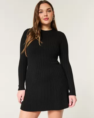 Ribbed Skater Mini Sweater Dress,Ribbed Skater Mini Sweater Dress