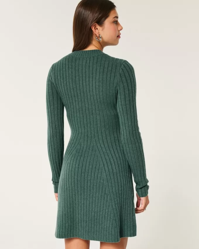 Ribbed Skater Mini Sweater Dress,Ribbed Skater Mini Sweater Dress