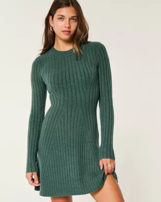 Ribbed Skater Mini Sweater Dress,Ribbed Skater Mini Sweater Dress