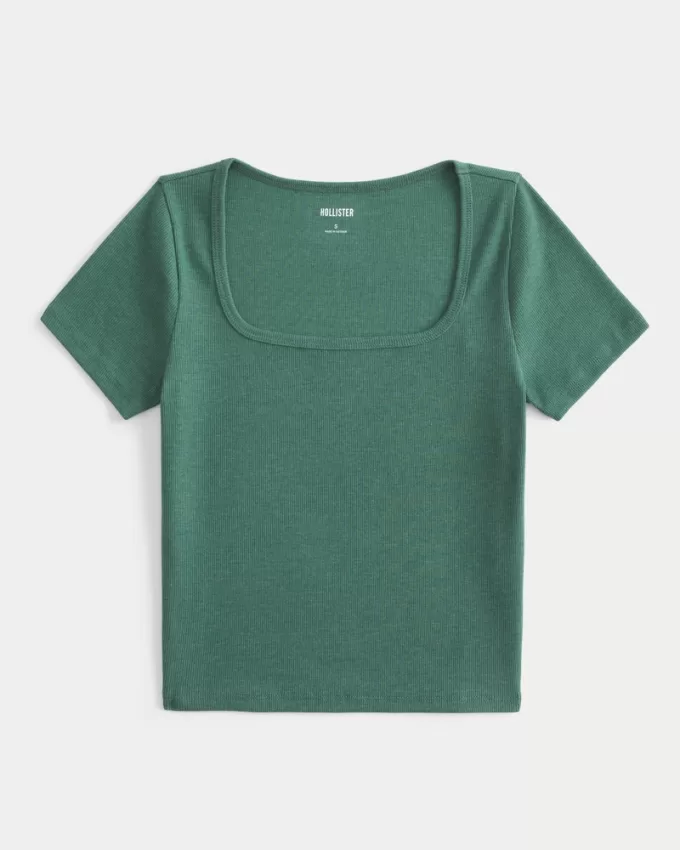 Ribbed Square-Neck Baby Tee,Ribbed Square-Neck Baby Tee