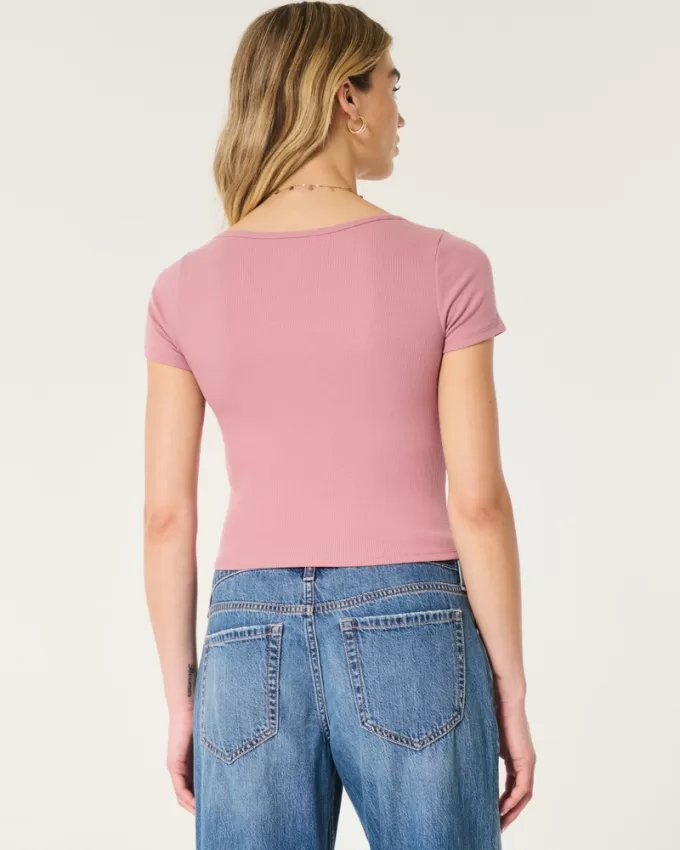 Ribbed Square-Neck Baby Tee,Ribbed Square-Neck Baby Tee Ribbed Square-Neck Baby Tee,Ribbed Square-Neck Baby Tee