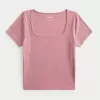 Ribbed Square-Neck Baby Tee,Ribbed Square-Neck Baby Tee Ribbed Square-Neck Baby Tee,Ribbed Square-Neck Baby Tee