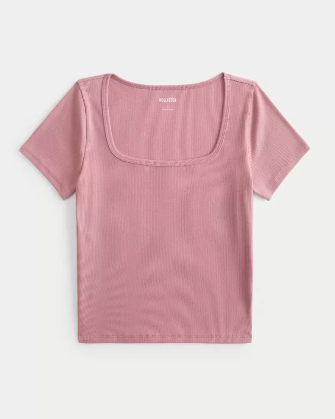 Ribbed Square-Neck Baby Tee,Ribbed Square-Neck Baby Tee Ribbed Square-Neck Baby Tee,Ribbed Square-Neck Baby Tee