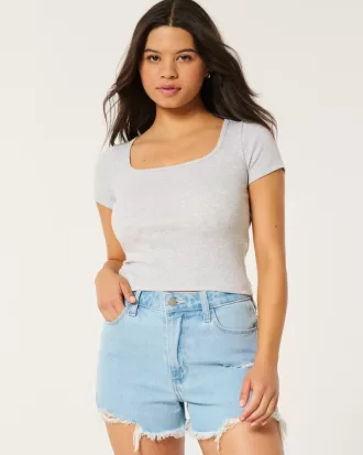 Ribbed Square-Neck Baby Tee,Ribbed Square-Neck Baby Tee