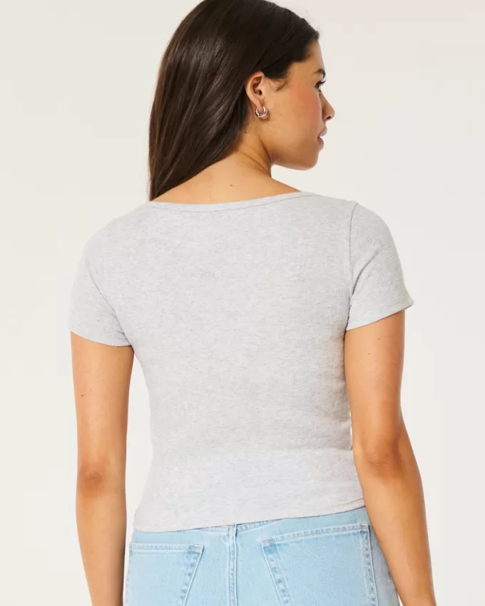 Ribbed Square-Neck Baby Tee,Ribbed Square-Neck Baby Tee