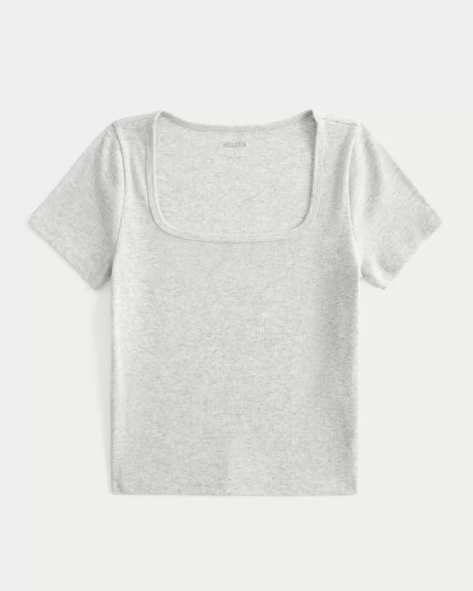 Ribbed Square-Neck Baby Tee,Ribbed Square-Neck Baby Tee