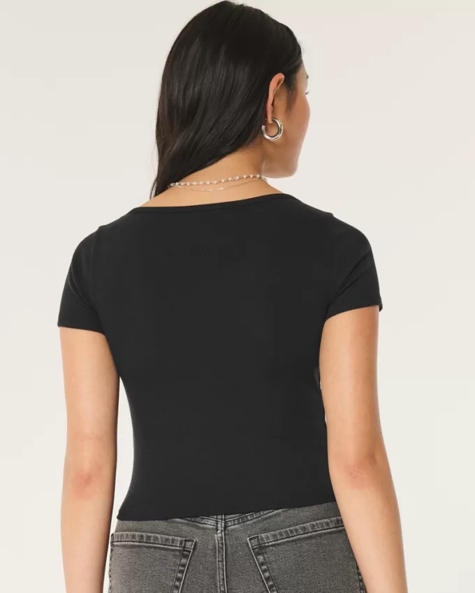 Ribbed Square-Neck Baby Tee,Ribbed Square-Neck Baby Tee