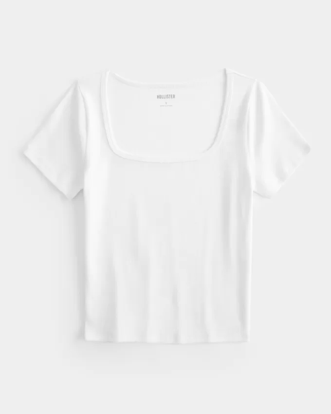 Ribbed Square-Neck Baby Tee,Ribbed Square-Neck Baby Tee Ribbed Square-Neck Baby Tee,Ribbed Square-Neck Baby Tee