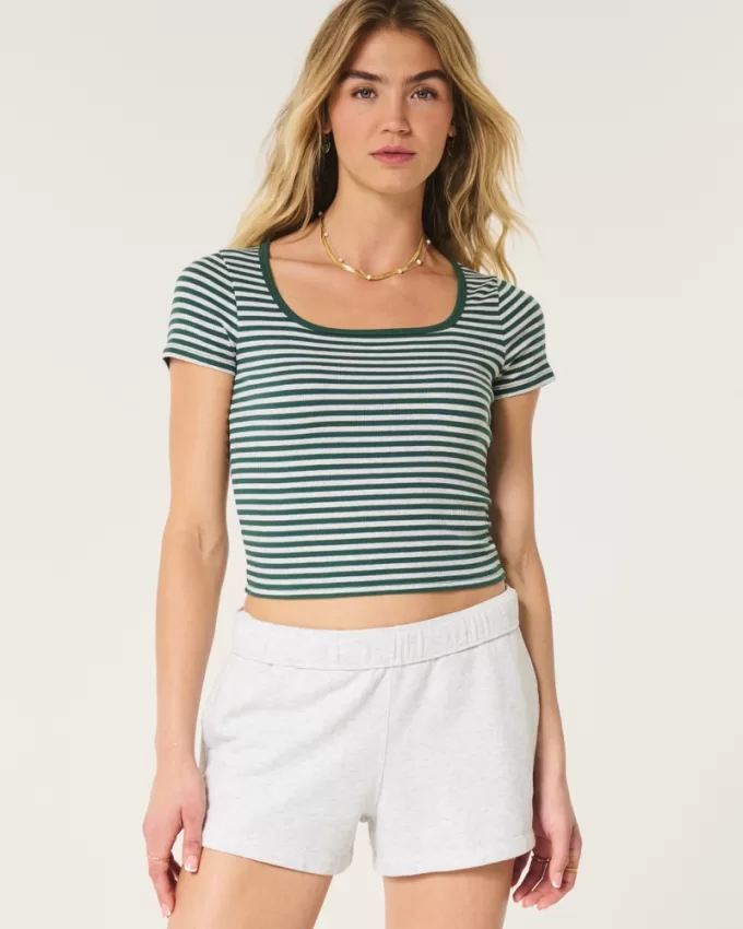 Ribbed Square-Neck Baby Tee,Ribbed Square-Neck Baby Tee Ribbed Square-Neck Baby Tee,Ribbed Square-Neck Baby Tee