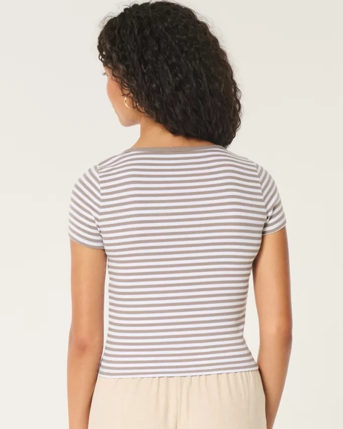 Ribbed Square-Neck Baby Tee,Ribbed Square-Neck Baby Tee Ribbed Square-Neck Baby Tee,Ribbed Square-Neck Baby Tee