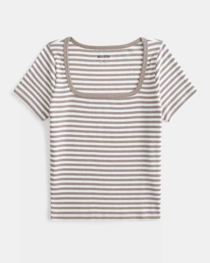 Ribbed Square-Neck Baby Tee,Ribbed Square-Neck Baby Tee Ribbed Square-Neck Baby Tee,Ribbed Square-Neck Baby Tee
