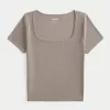 Ribbed Square-Neck Baby Tee,Ribbed Square-Neck Baby Tee