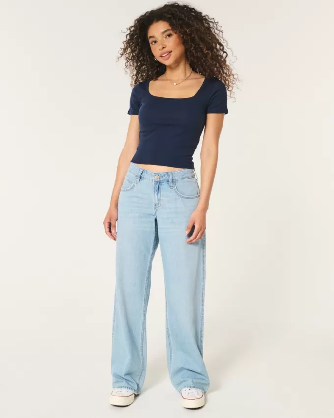 Ribbed Square-Neck Baby Tee,Ribbed Square-Neck Baby Tee Ribbed Square-Neck Baby Tee,Ribbed Square-Neck Baby Tee