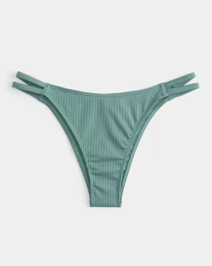 Ribbed Strappy High-Leg Cheekiest Bikini Bottom,Ribbed Strappy High-Leg Cheekiest Bikini Bottom