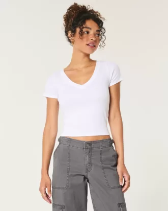 Ribbed V-Neck Top,Ribbed V-Neck Top