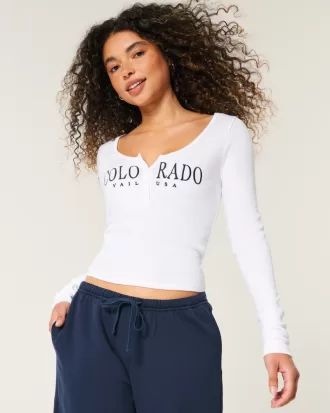 Ribbed Vail Colorado Graphic Henley,Ribbed Vail Colorado Graphic Henley