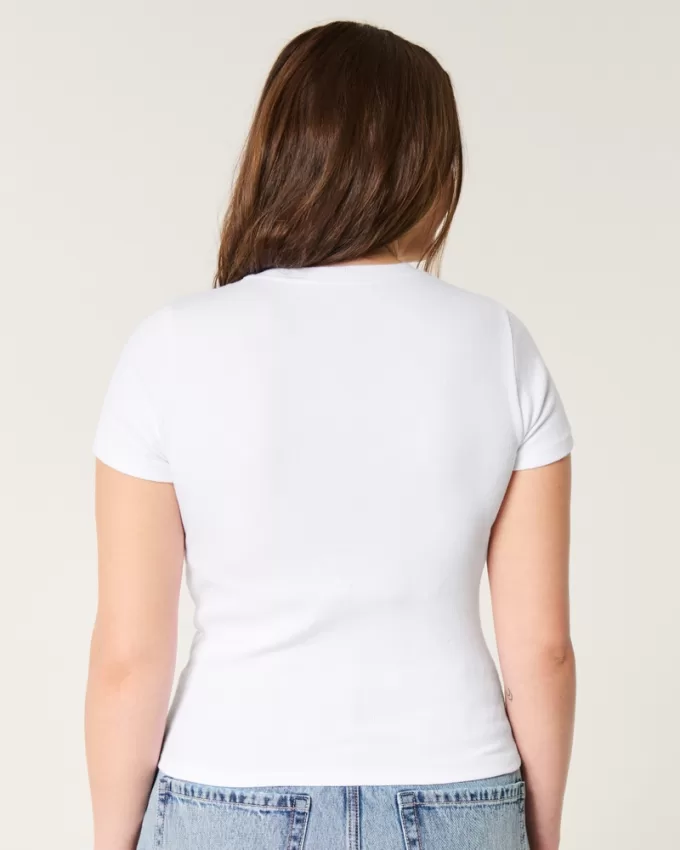 Ribbed Western Graphic Crew Baby Tee,Ribbed Western Graphic Crew Baby Tee