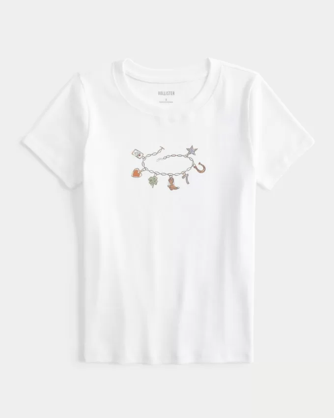 Ribbed Western Graphic Crew Baby Tee,Ribbed Western Graphic Crew Baby Tee