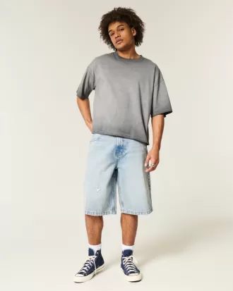 Ripped Light Wash Super Baggy Denim Shorts,Ripped Light Wash Super Baggy Denim Shorts