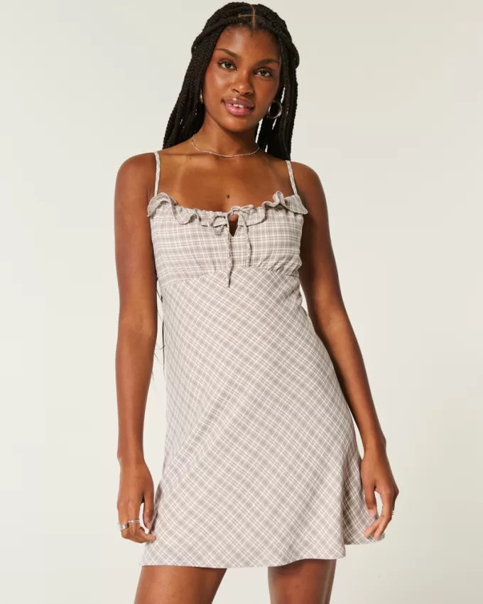 Ruffle Neckline Slip Mini Dress,Ruffle Neckline Slip Mini Dress