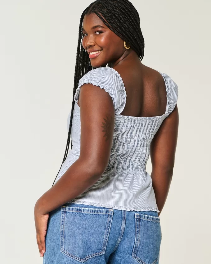 Ruffle Trim Poplin Blouse,Ruffle Trim Poplin Blouse