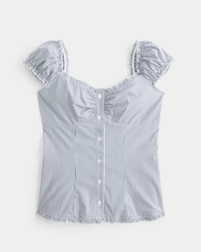 Ruffle Trim Poplin Blouse,Ruffle Trim Poplin Blouse