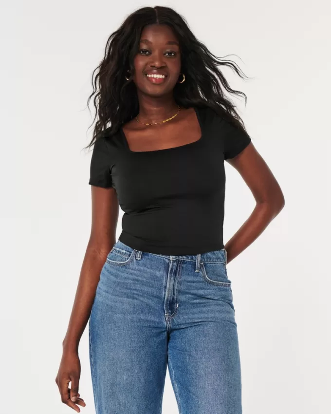 Seamless Fabric Square-Neck Baby Tee,Seamless Fabric Square-Neck Baby Tee