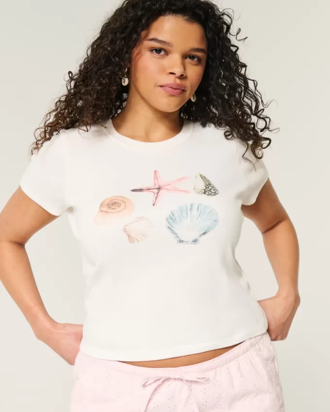 Shell Graphic Baby Tee,Shell Graphic Baby Tee