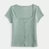 Short-Sleeve Button-Through Pointelle Top,Short-Sleeve Button-Through Pointelle Top