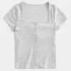 Short-Sleeve Button-Through Pointelle Top,Short-Sleeve Button-Through Pointelle Top