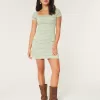 Short-Sleeve Crochet-Style Twist Back Mini Dress,Short-Sleeve Crochet-Style Twist Back Mini Dress