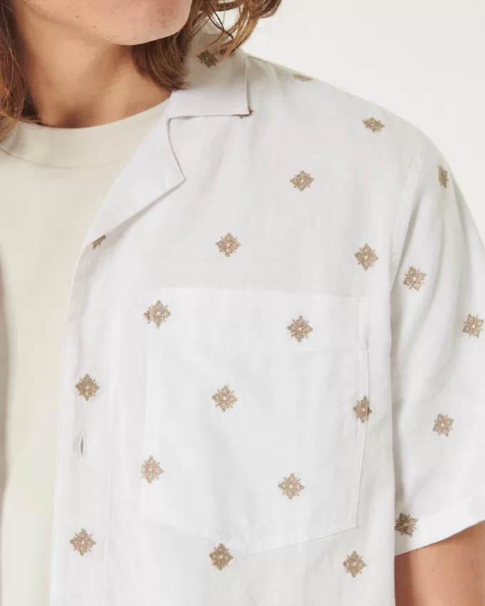 Short-Sleeve Embroidered Pattern Shirt,Short-Sleeve Embroidered Pattern Shirt