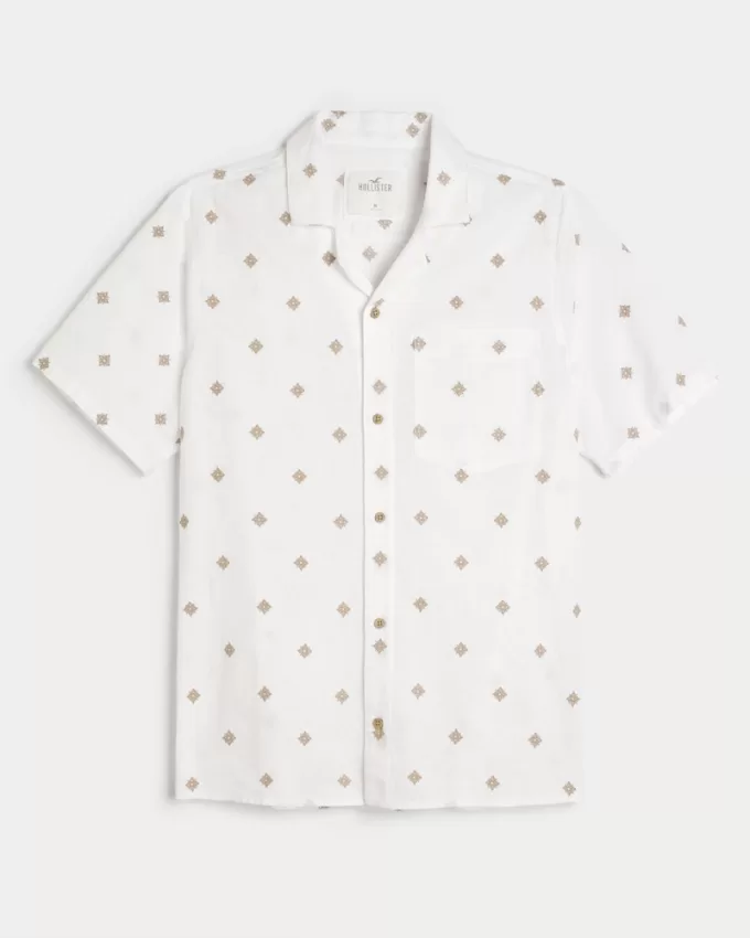 Short-Sleeve Embroidered Pattern Shirt,Short-Sleeve Embroidered Pattern Shirt