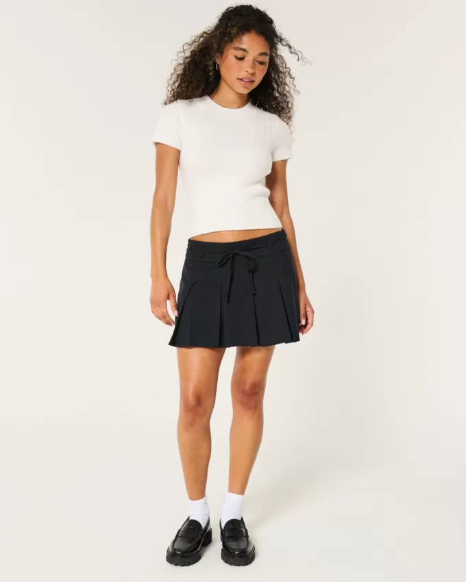 Short-Sleeve Ribbed Crew Sweater,Short-Sleeve Ribbed Crew Sweater