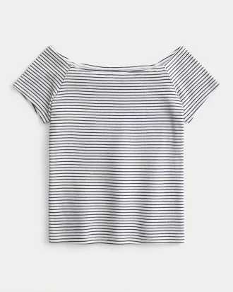 Short Sleeve Skimming Off-the-Shoulder Top,Short Sleeve Skimming Off-the-Shoulder Top