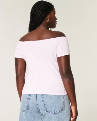 Short Sleeve Skimming Off-the-Shoulder Top,Short Sleeve Skimming Off-the-Shoulder Top