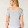 Short Sleeve Skimming Off-the-Shoulder Top,Short Sleeve Skimming Off-the-Shoulder Top