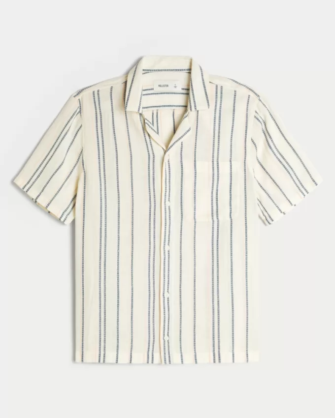 Short-Sleeve Textural Stripe Shirt,Short-Sleeve Textural Stripe Shirt
