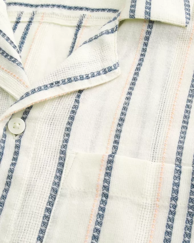 Short-Sleeve Textural Stripe Shirt,Short-Sleeve Textural Stripe Shirt