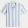 Short-Sleeve Textural Stripe Shirt,Short-Sleeve Textural Stripe Shirt