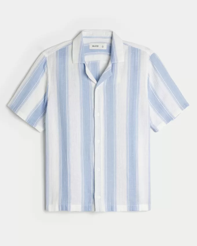 Short-Sleeve Textural Stripe Shirt,Short-Sleeve Textural Stripe Shirt