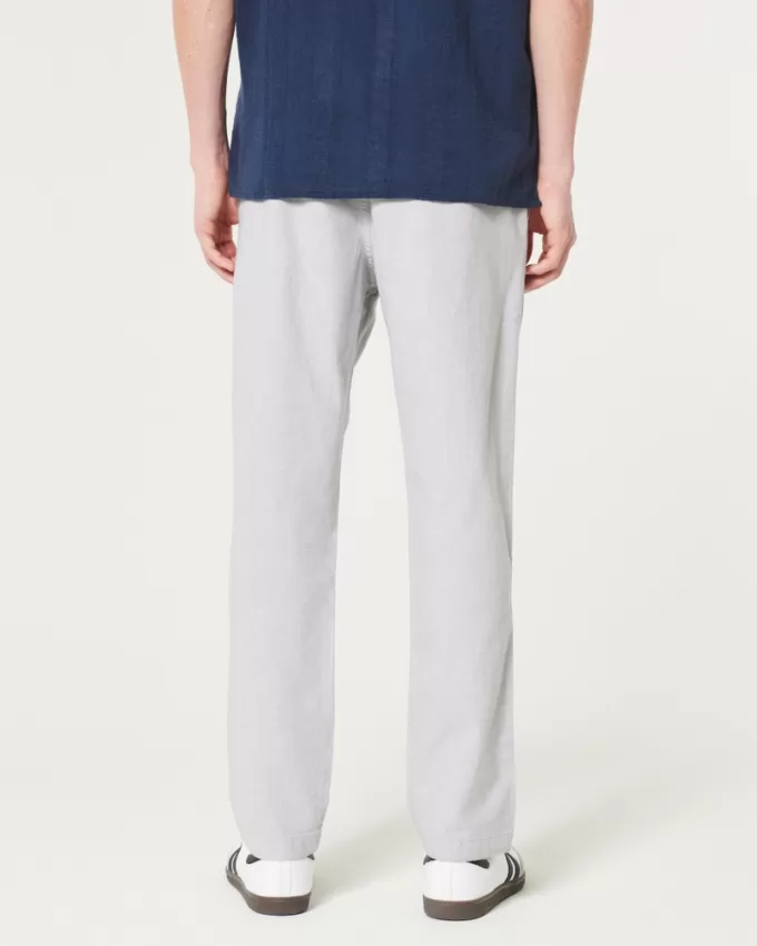 Slim Straight Linen-Blend Pull-On Pants,Slim Straight Linen-Blend Pull-On Pants